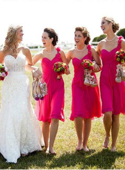 Hot Pink Bridesmaid Dresses Cute Bridesmaid Dress Knee Length bridesmaid dress