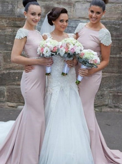 Cap Sleeves Bridesmaid Dress Mermaid Bridesmaid Dress Pink Bateau
