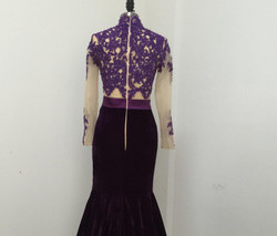 Elegant Sexy Mermaid Lace Velvet Evening Dresses 2017 Party High Neck Long Sleeve