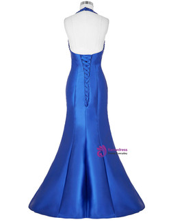 Royal Blue Prom Dress Formal Celebrity Dresses Red Carpet Dress New Arrival Halter Satin