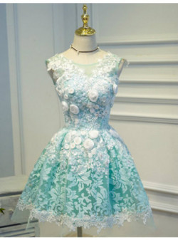 2017 Short A-line Sleeveless Lace Up Round Glamorous Beading Short/Mini