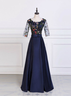 Satin Prom Dresses  A-Line Party Prom Dresses Embroidery Prom Dresses