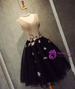 A-line V-neck Short Mini Tulle Short Prom Dress Homecoming Dresses