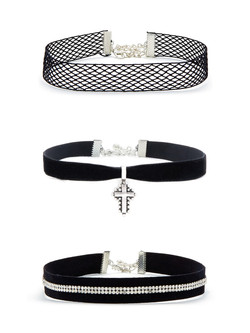 Rhinestone & Cross Detail Choker Set 3pcs