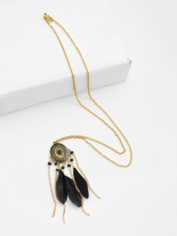Feather And Chain Tassel Pendant Necklace