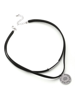 Geometric Metal Pendant Double Layer Velvet Necklace