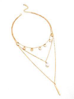 Faux Pearl And Bar Pendant Chain Necklace