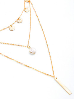 Faux Pearl And Bar Pendant Chain Necklace