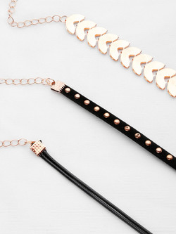 Geometric Chain And Beaded Velvet Choker Set