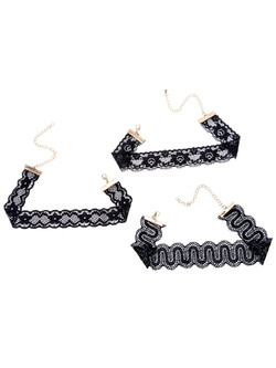 Black Scalloped Lace Choker Necklace Set