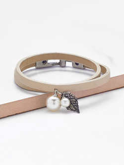 Faux Pearl Detail Double Layer PU Bracelet