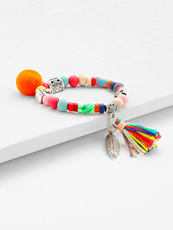 Tassel & Leaf Detail Beaded Bracelet