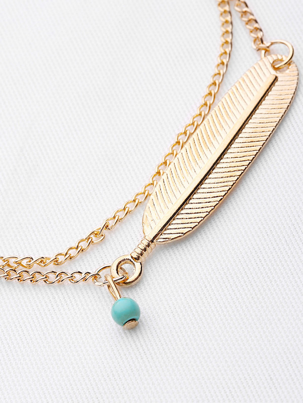 Leaf Shaped Beaded Detail Chain Bangle/Anklet