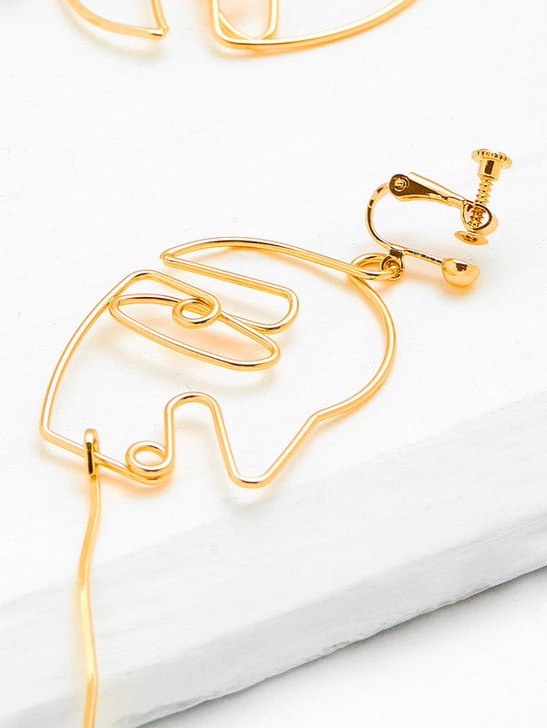 Hollow Metal Face Design Drop Earrings