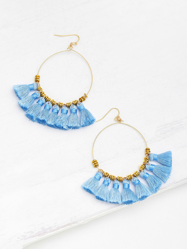 Ring Detail Mini Tassel Drop Earrings