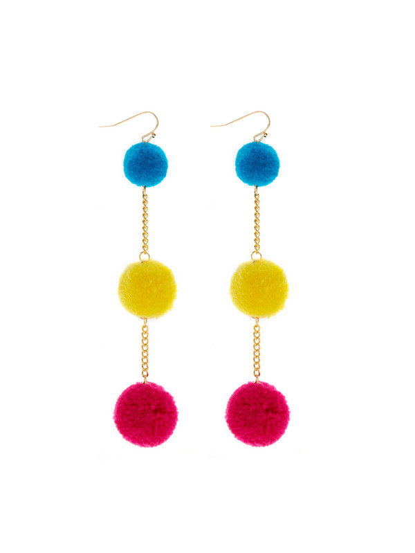 Multi Pom Pom Drop Earrings
