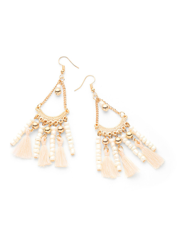 Tassel And Beaded Detail Drop Earrings