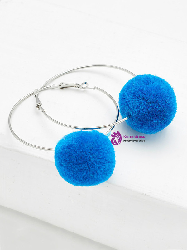 Contrast Pom Pom Hoop Earrings