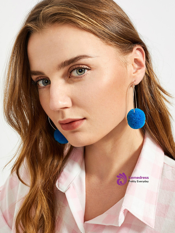 Contrast Pom Pom Hoop Earrings