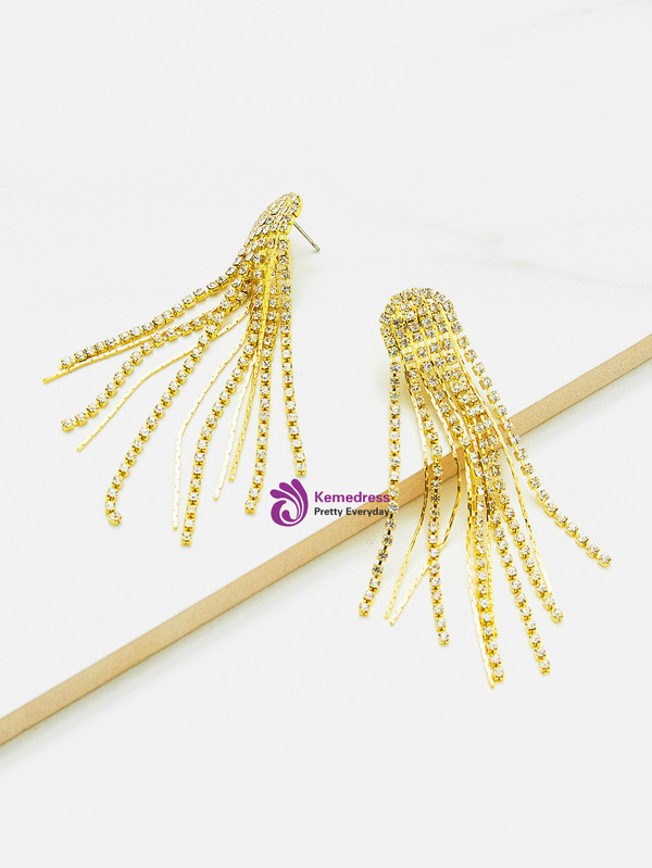 Rhinestone Chain Tassel Drop Earrings