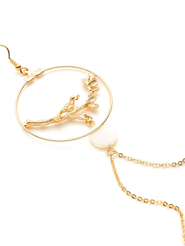 Branch & Ring Design Drop Earrings With Crystal