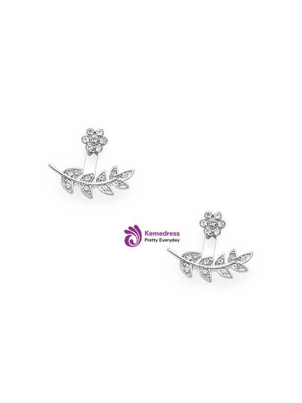 Leaf & Flower Design Rhinestone Ear Jacket