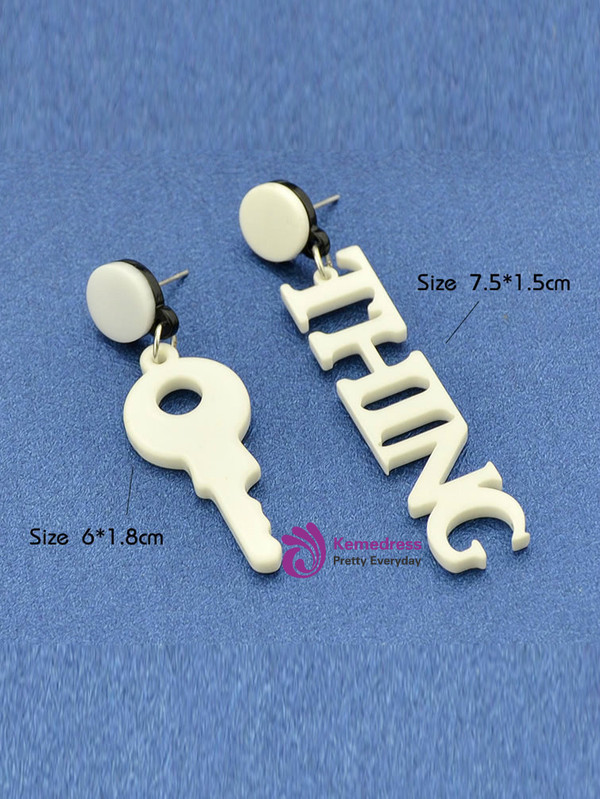 White Key English Alphabet Shape Asymmetrical Earrings