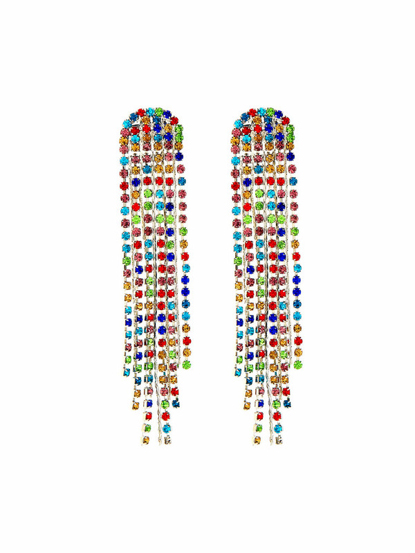 Glamorous Rhinestone Detail Tassel Chain Earrings