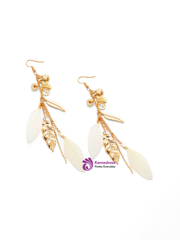 Feather & Leaf Embellished Drop Earrings
