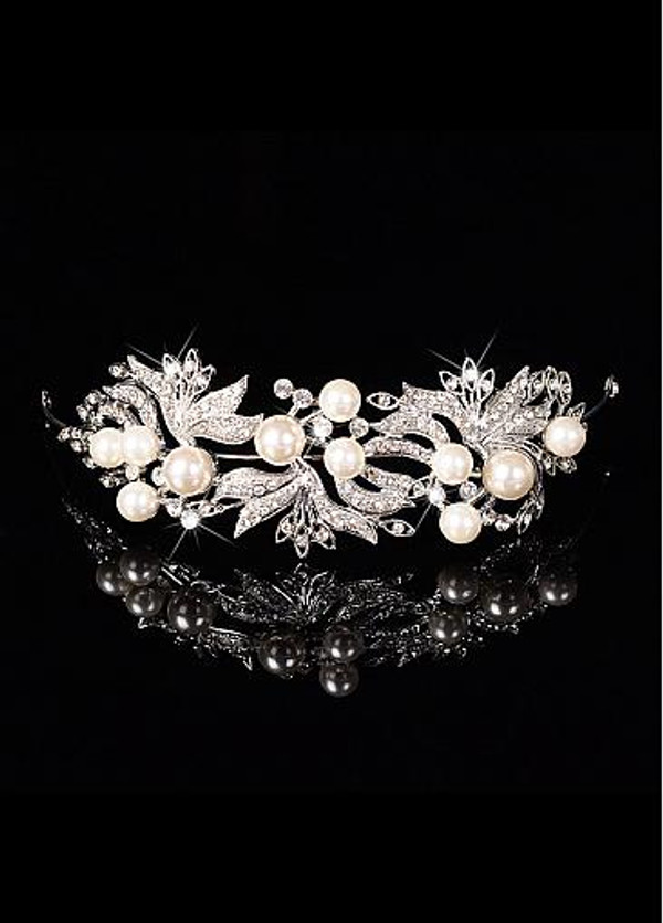 In Stock Glamorous Alloy Wedding Tiara With Pearls