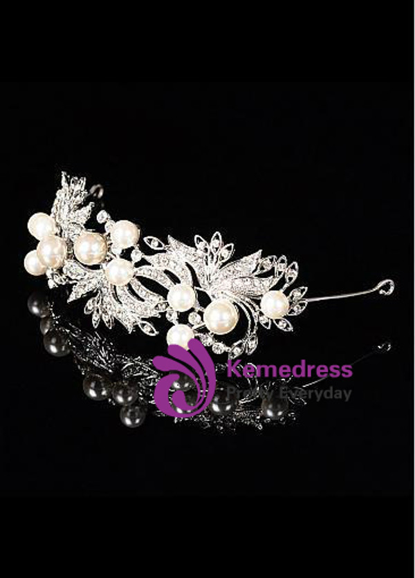 In Stock Glamorous Alloy Wedding Tiara With Pearls