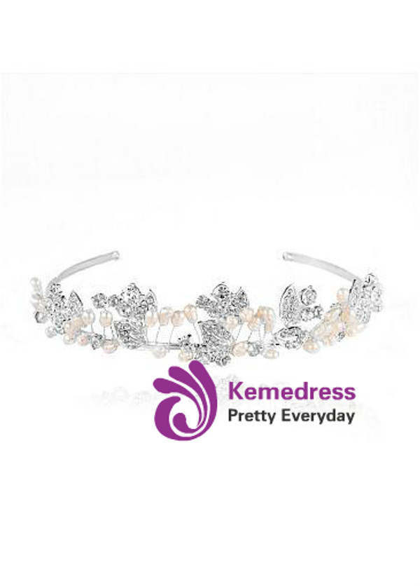 In Stock Dazzling Alloy Wedding Tiaras With Rhinestones & Pearls