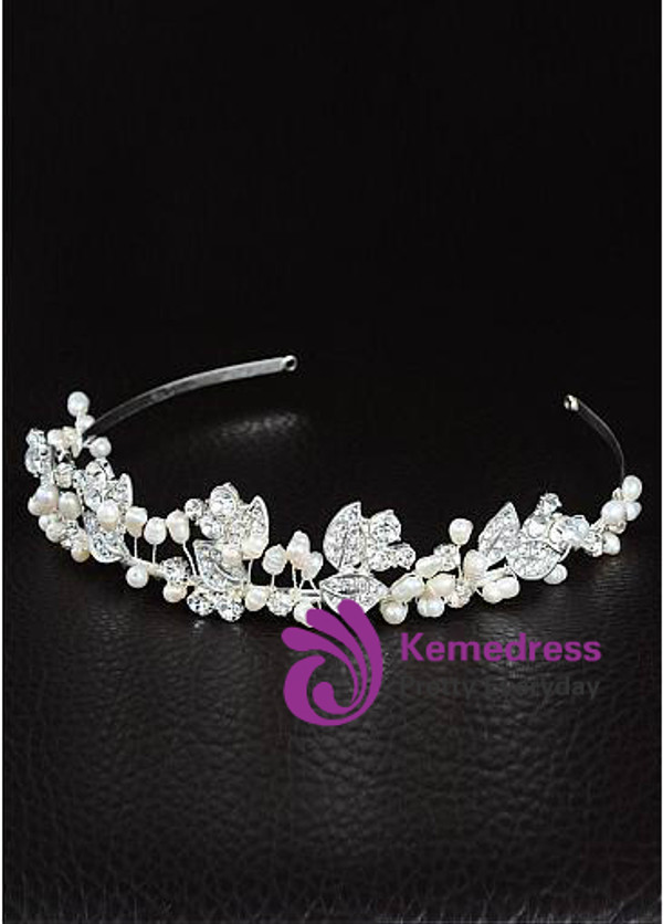 In Stock Dazzling Alloy Wedding Tiaras With Rhinestones & Pearls