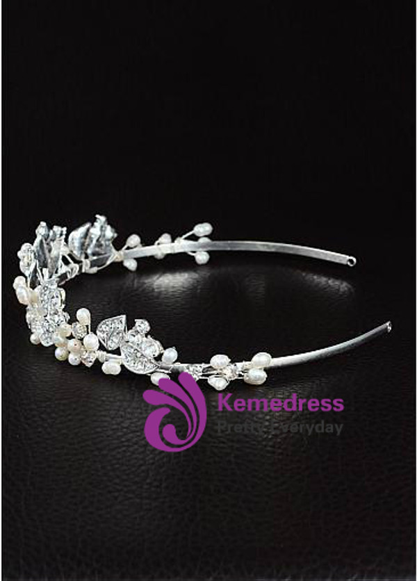In Stock Dazzling Alloy Wedding Tiaras With Rhinestones & Pearls
