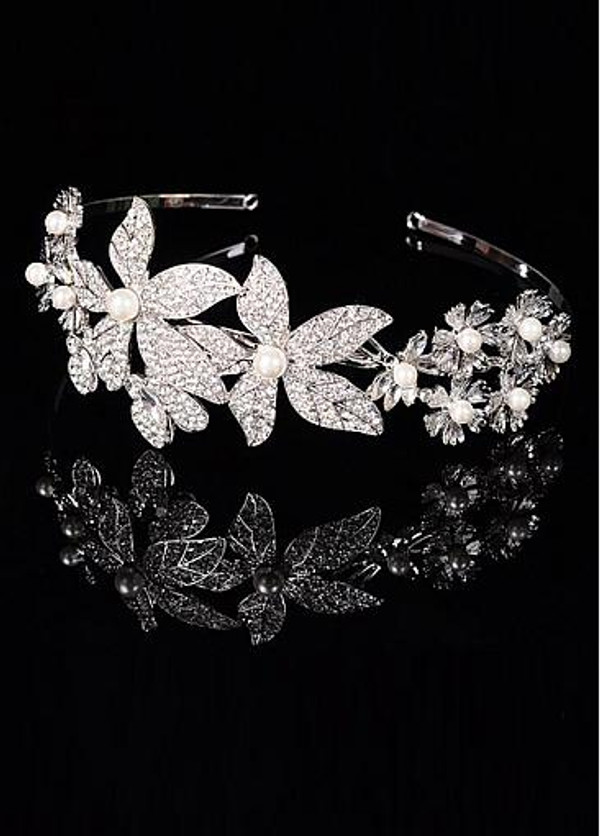 In Stock Eye-catching Silver-plated Alloy Tiaras With Rhinestones & Pearls