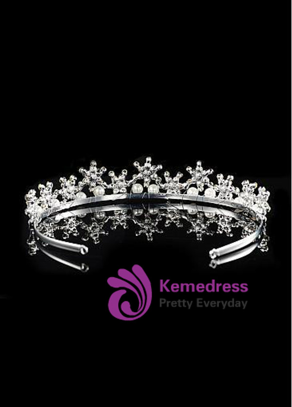 In Stock Elegant Alloy Wedding Tiara With Rhinestones & Pearls