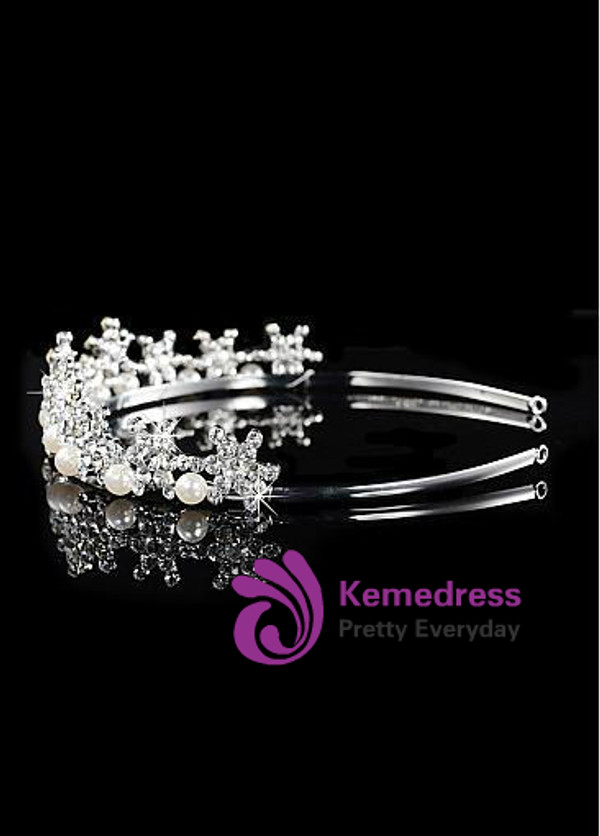 In Stock Elegant Alloy Wedding Tiara With Rhinestones & Pearls