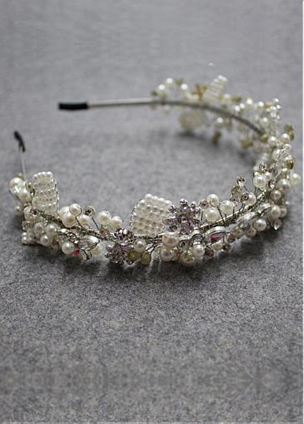 In Stock Glamoroust Alloy Wedding Tiara With Rhinestones & Pearls