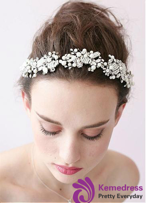 In Stock Glamoroust Alloy Wedding Tiara With Rhinestones & Pearls