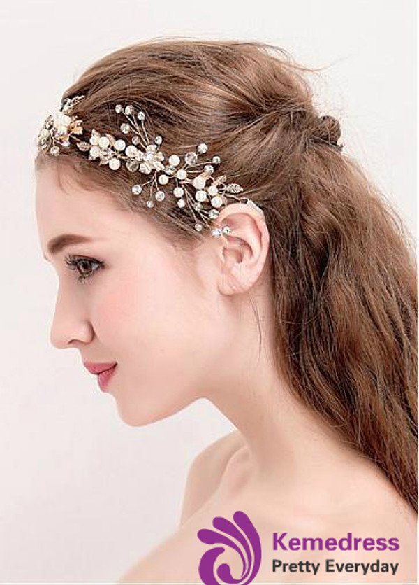 Elegant Alloy Wedding Hair Jewelry With Pearls