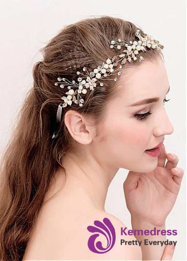 Elegant Alloy Wedding Hair Jewelry With Pearls