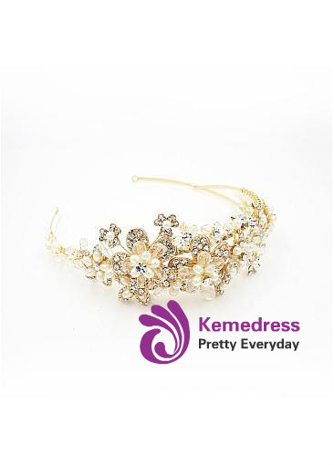 Graceful Alloy Wedding Tiara With Rhinestones & Pearls