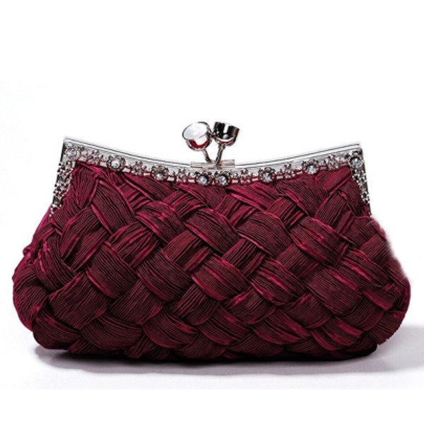 Burbundy Lady's Satin Rhinestones Handbag