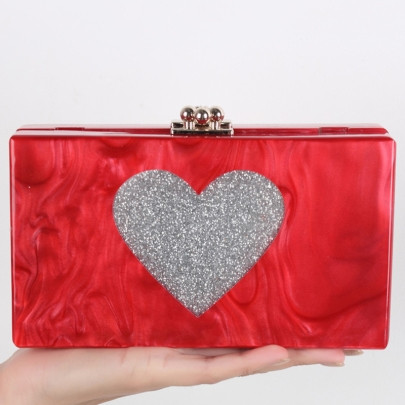 Cheap Red Pearlized Heart Shape Evening Clutch