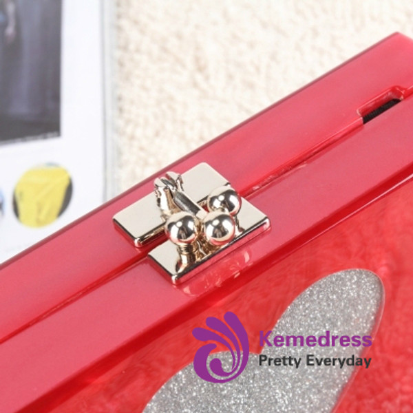 Cheap Red Pearlized Heart Shape Evening Clutch
