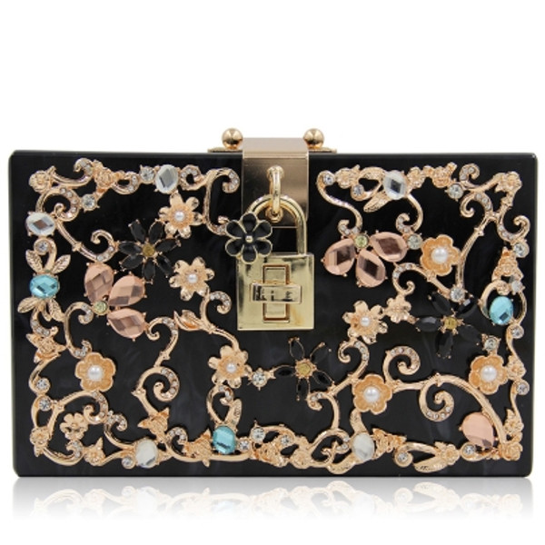 Black Hollow Out Flowers Evening Clutch