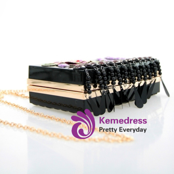 Beautiful Stylish Embroidery Peony Beaded Evening Clutch