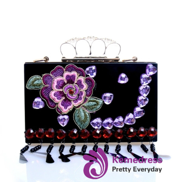Beautiful Stylish Embroidery Peony Beaded Evening Clutch