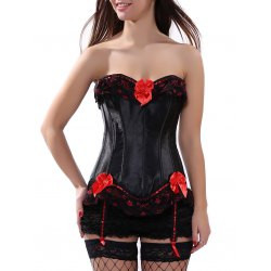Sexy Ruffle Panel Lace-Up Garter Corset Top