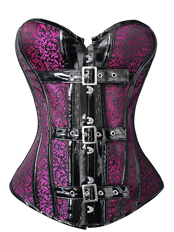 Cheap Brocade Lace Up Corset Top with Pin Buckle